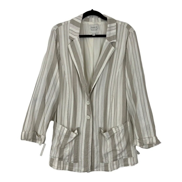 Torrid Womens Size 1 1X Taupe Stripe Linen Blazer - Picture 2 of 5